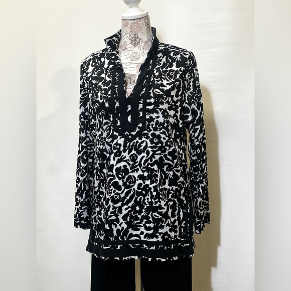 MICHAEL KORS Black and white floral print tunic top size L.‎ - Picture 6 of 12